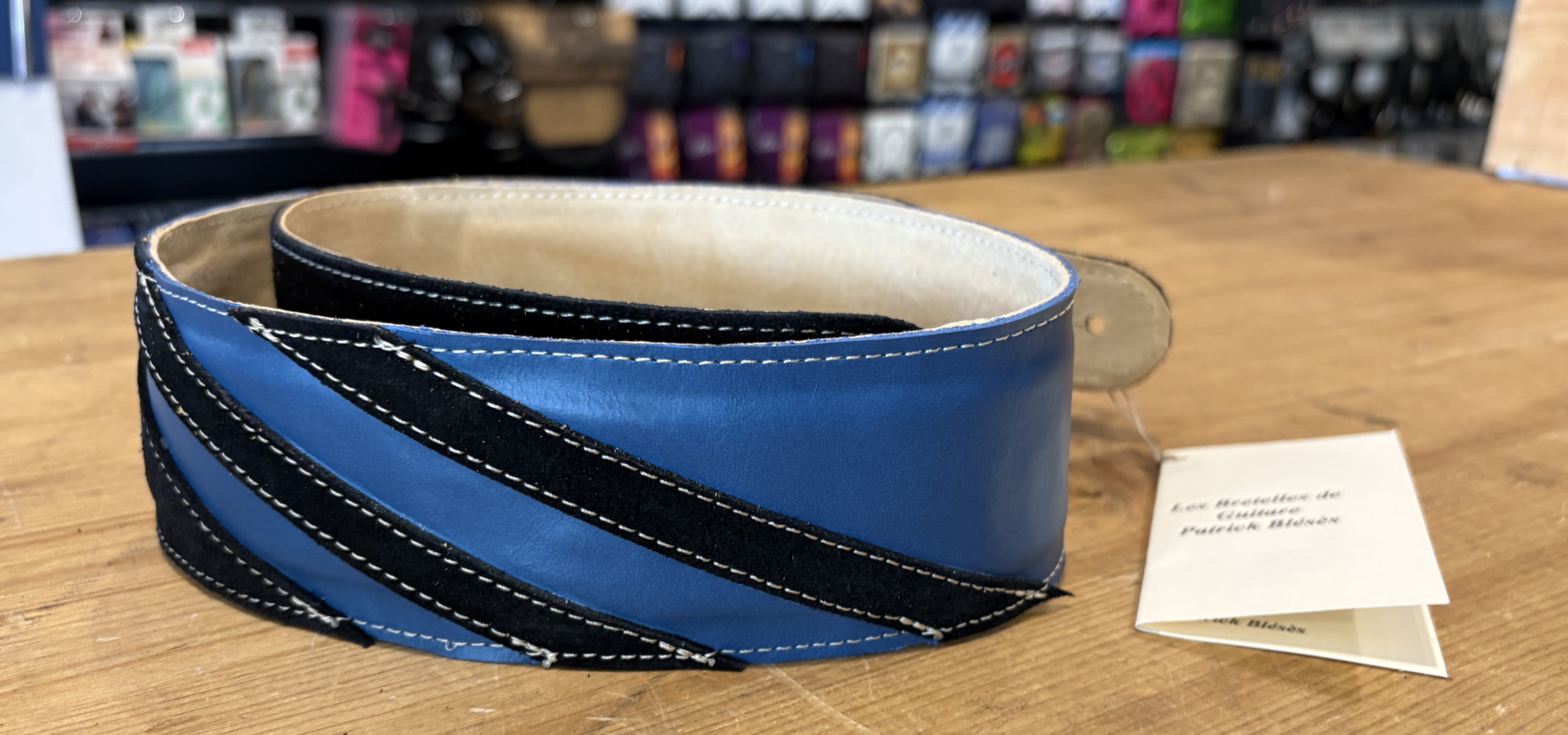 Sangle Patrick Bleses BG 791-2 Rayée Velours Noir Veau Bleu