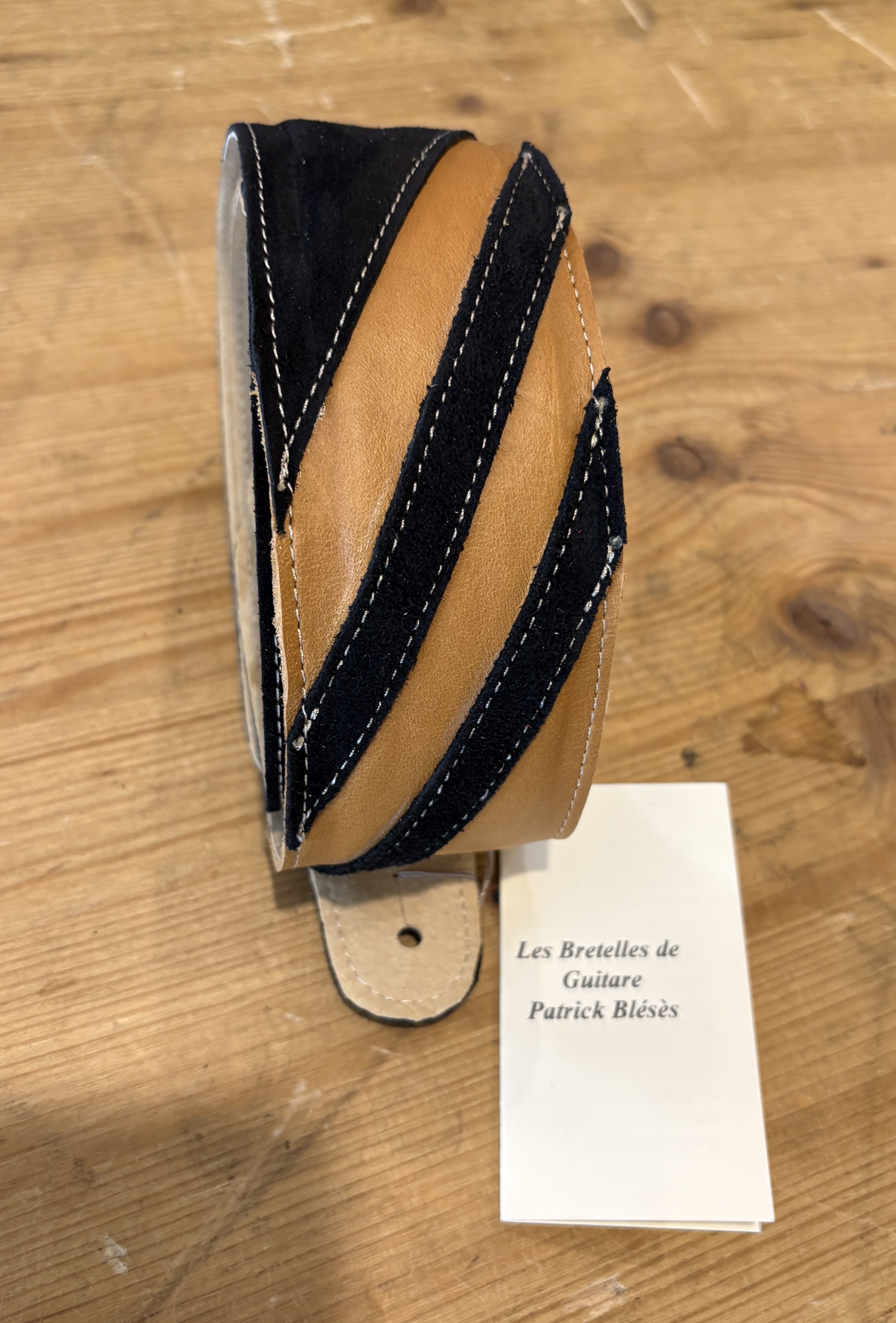 Sangle Patrick Bleses BG 791-2 Rayée Velours Noir Veau Camel