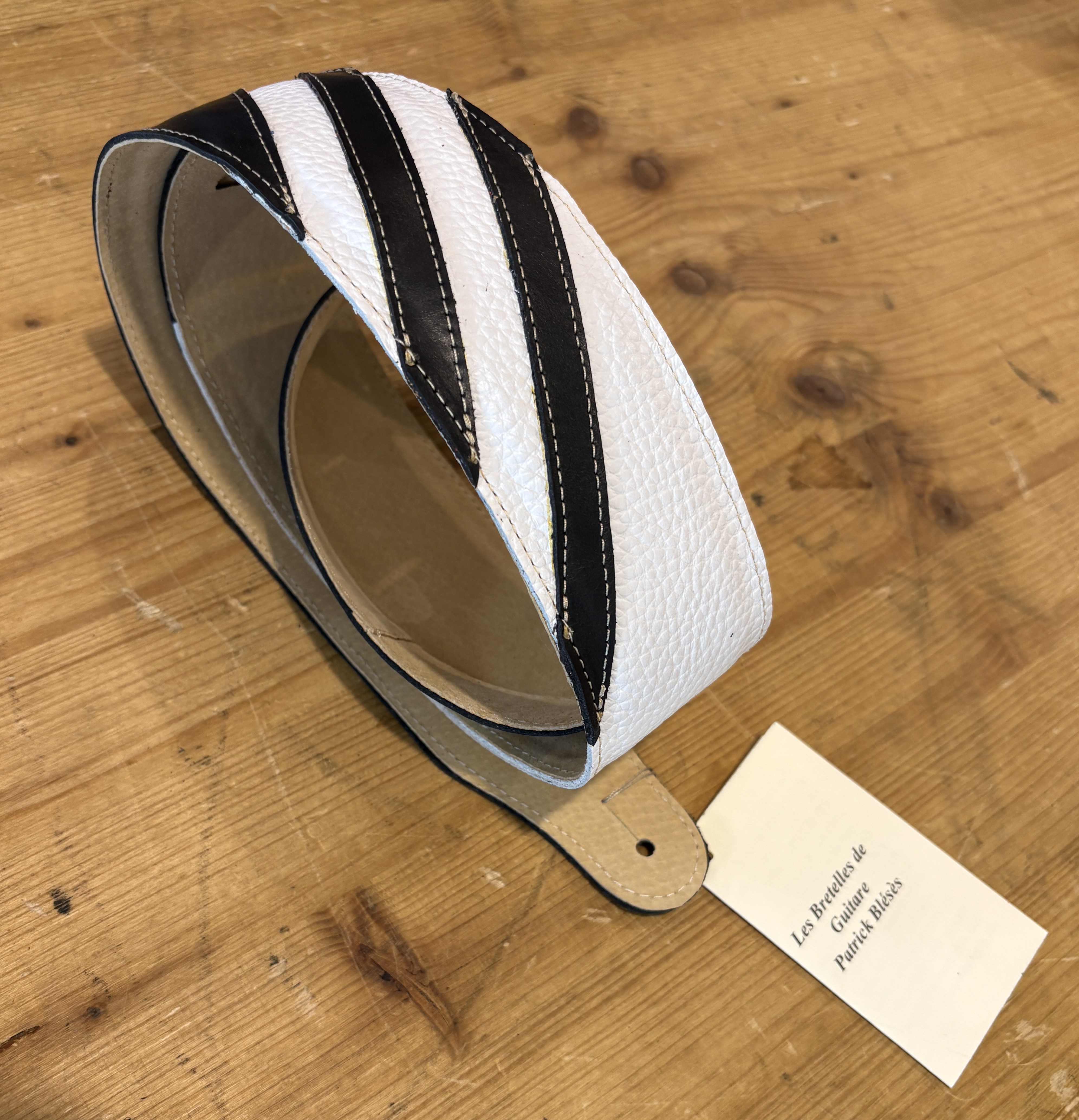 Sangle Patrick Bleses BG 791-2 Rayée Veau Noir Torino Blanc
