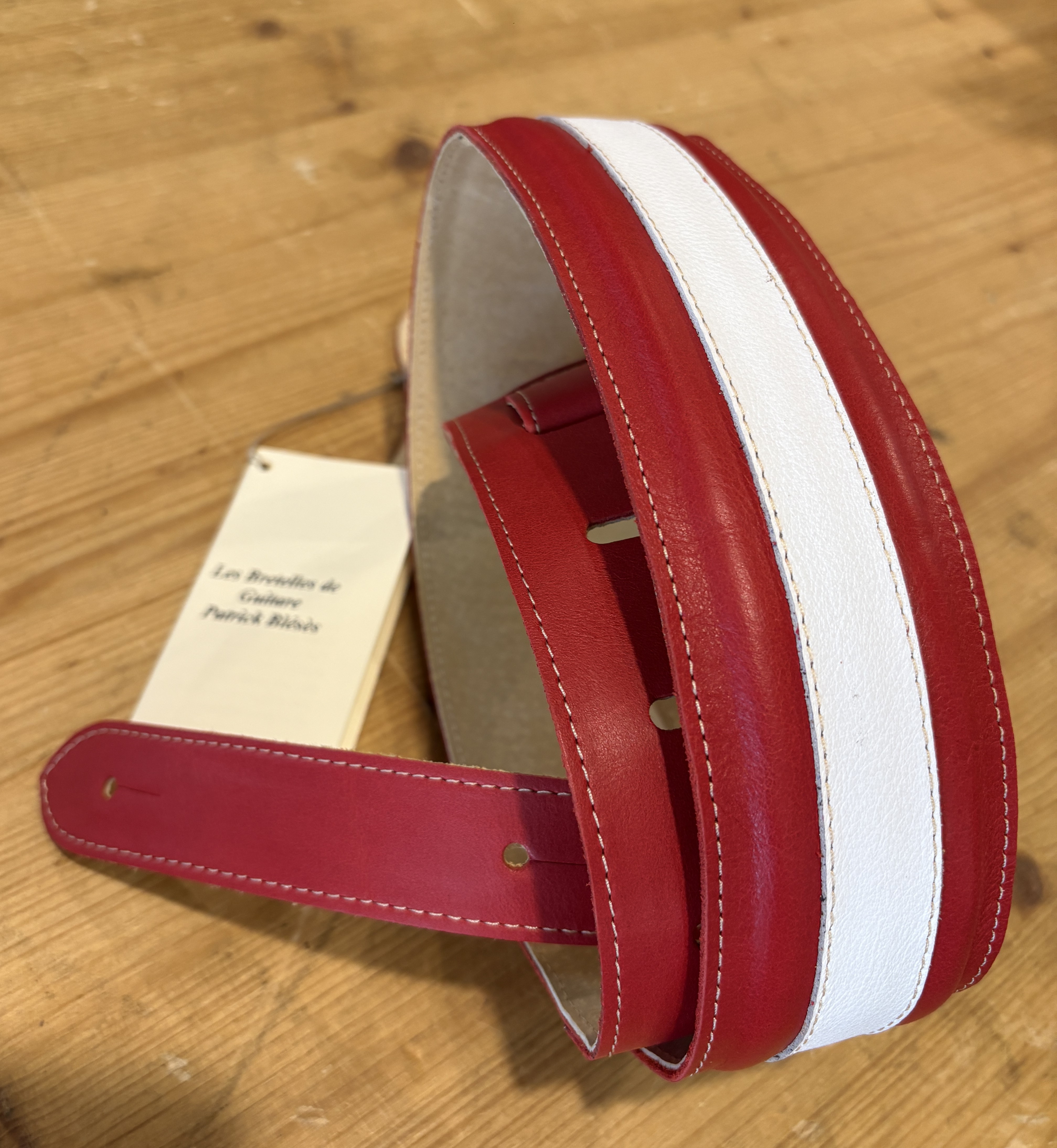 Sangle Patrick Bleses BG 325 Stripe Veau Rouge - Blanc