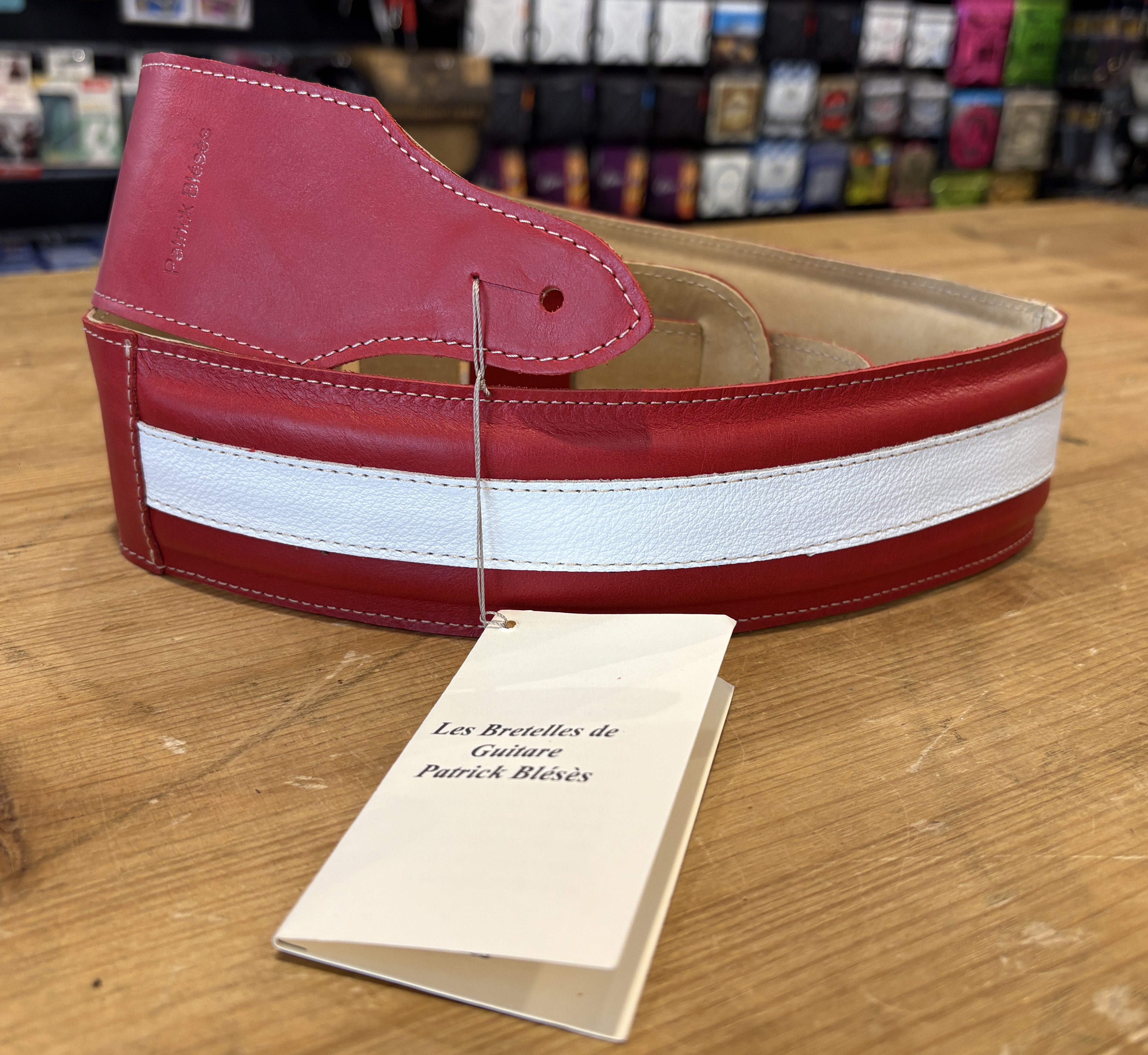 Sangle Patrick Bleses BG 325 Stripe Veau Rouge - Blanc