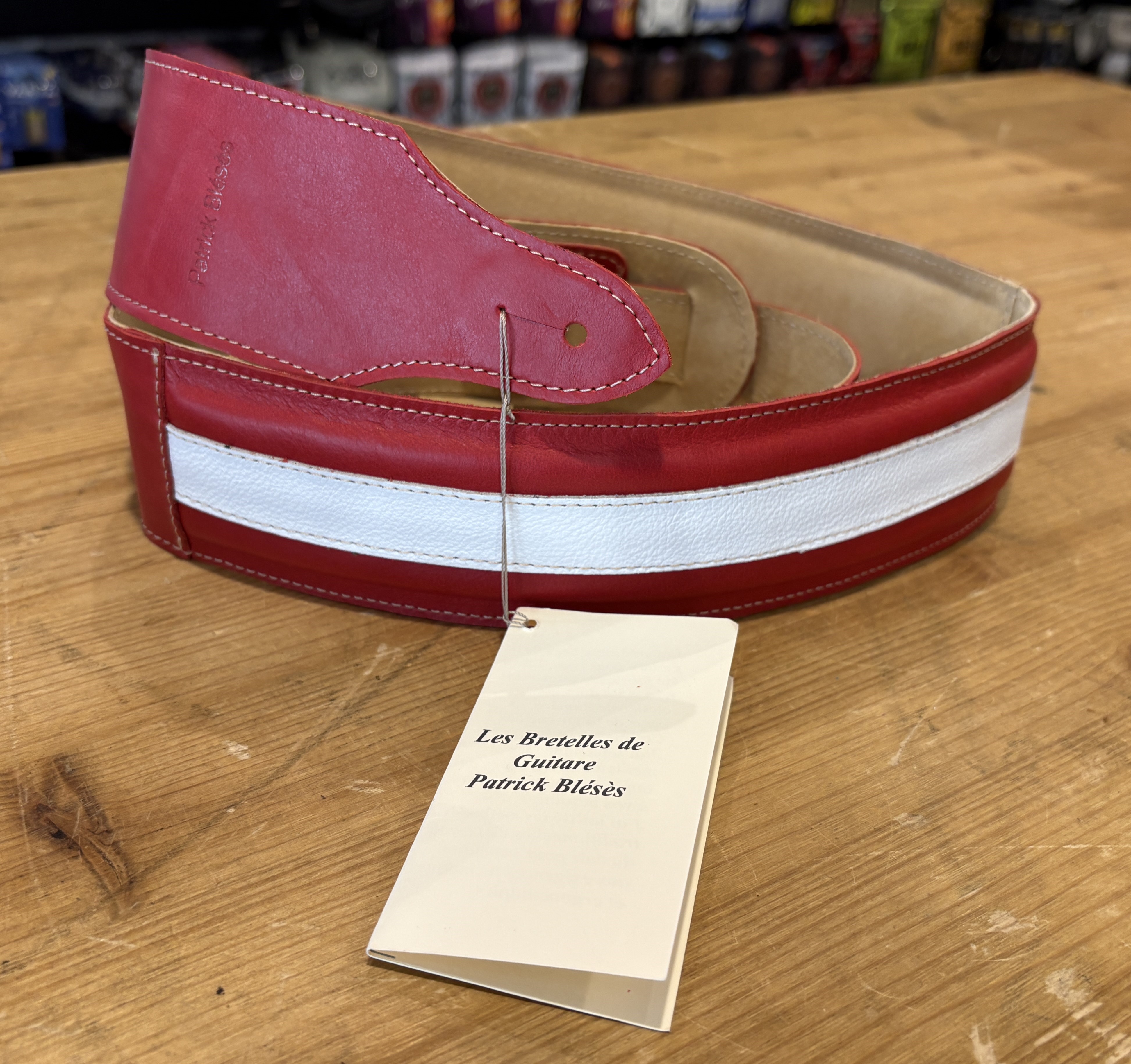 Sangle Patrick Bleses BG 325 Stripe Veau Rouge - Blanc
