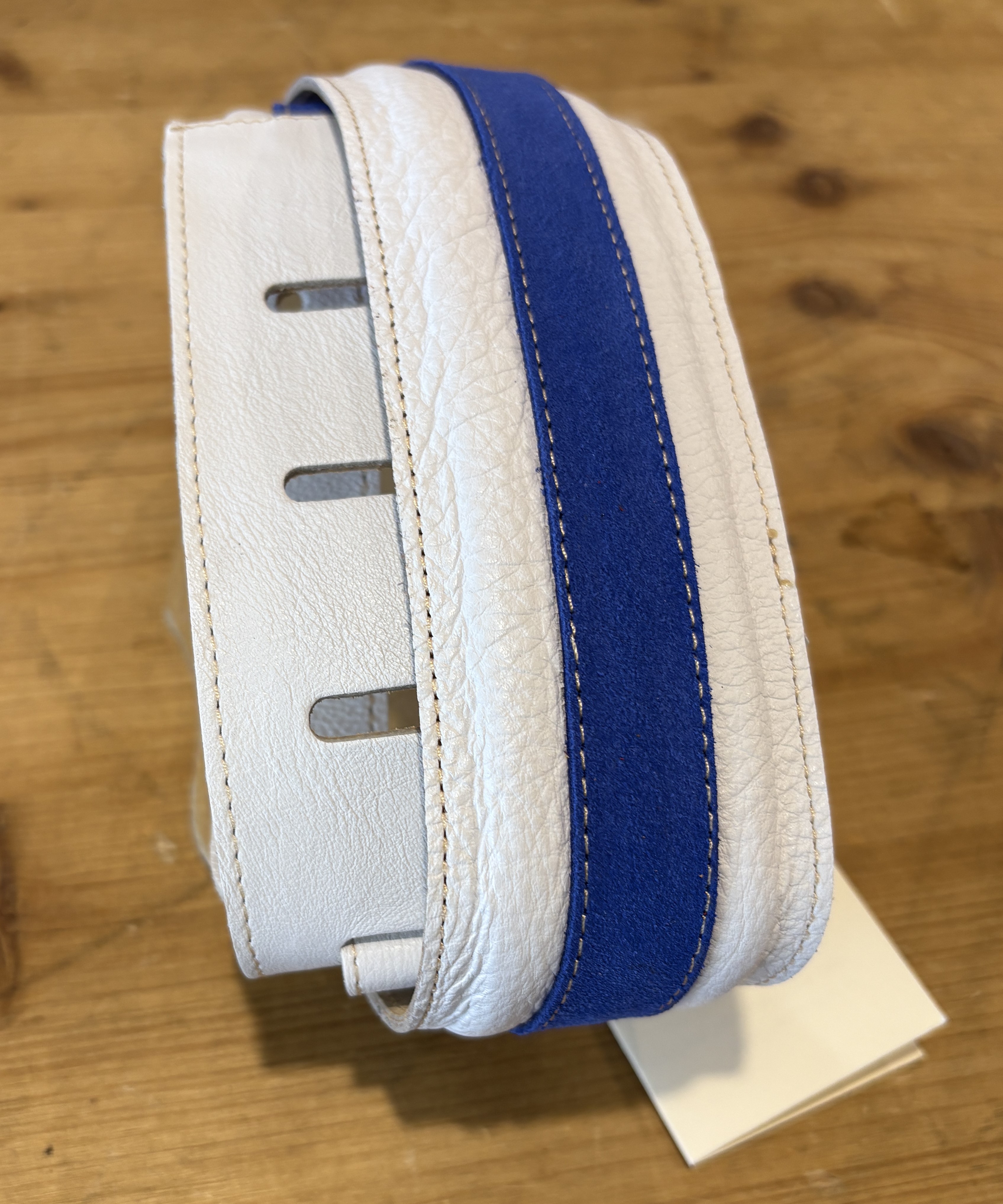 Sangle Patrick Bleses BG 325 Stripe Veau Blanc - Bleu