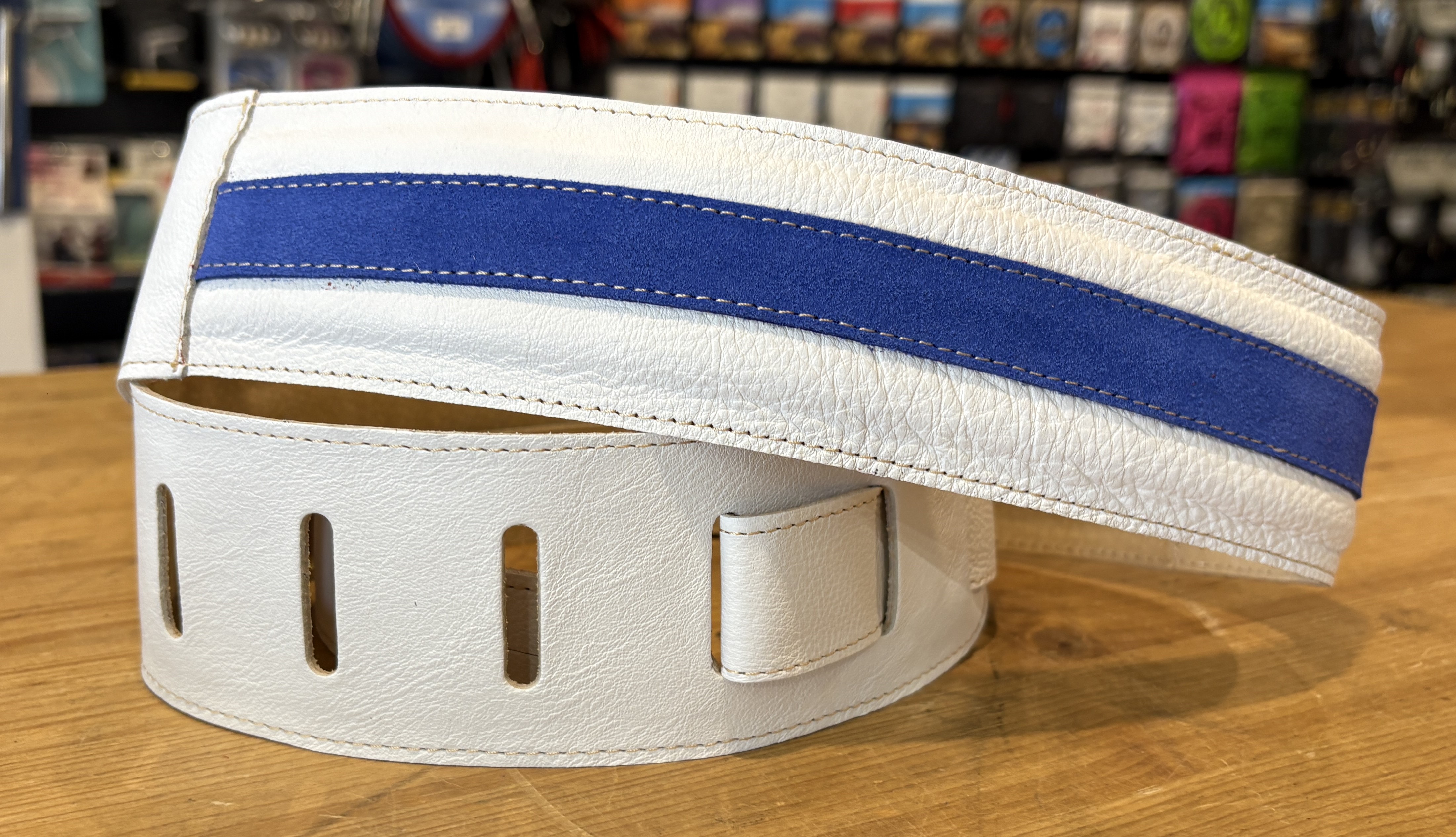 Sangle Patrick Bleses BG 325 Stripe Veau Blanc - Bleu
