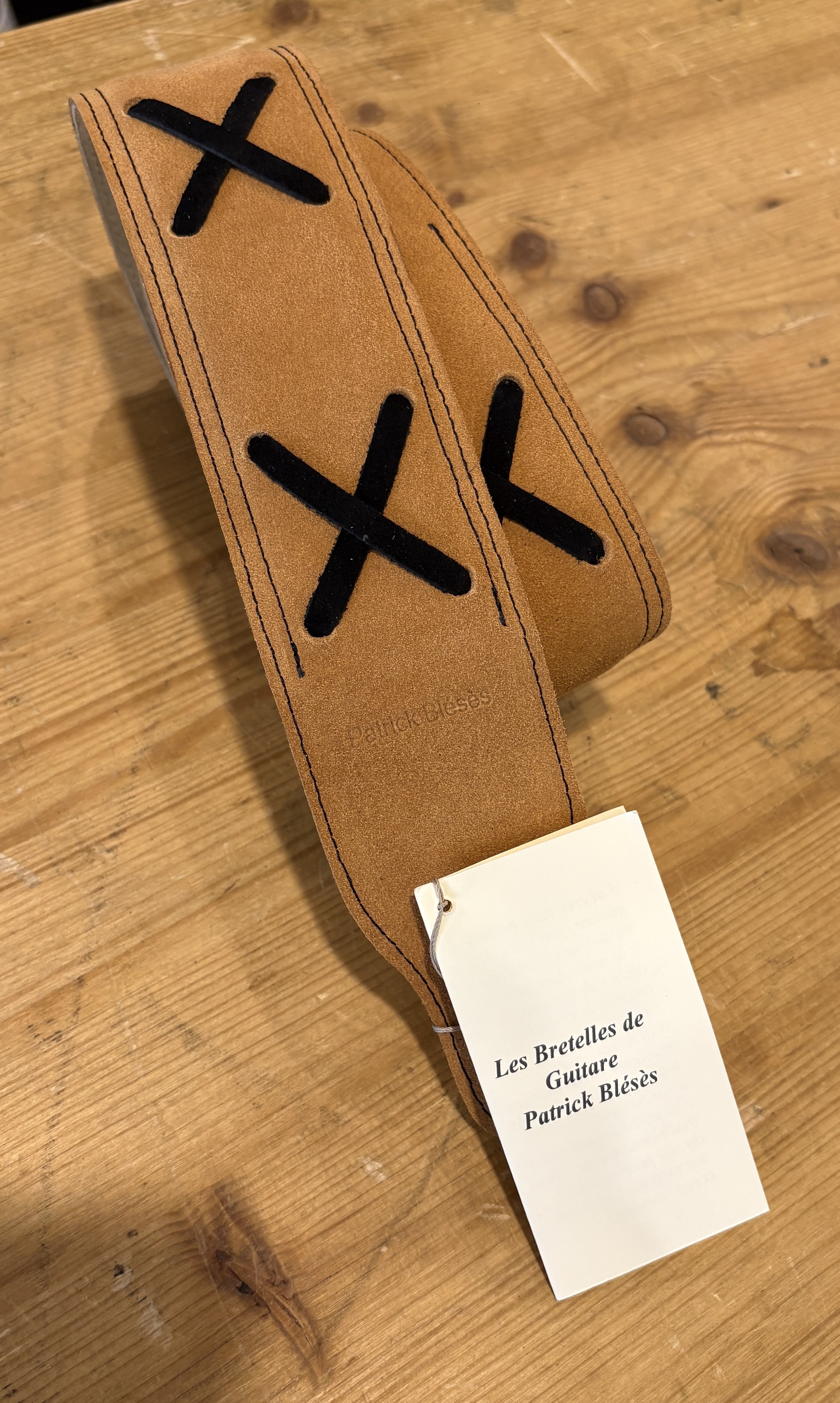 Sangle Patrick Bleses BG 353 Velours Camel - Noir piqué noir