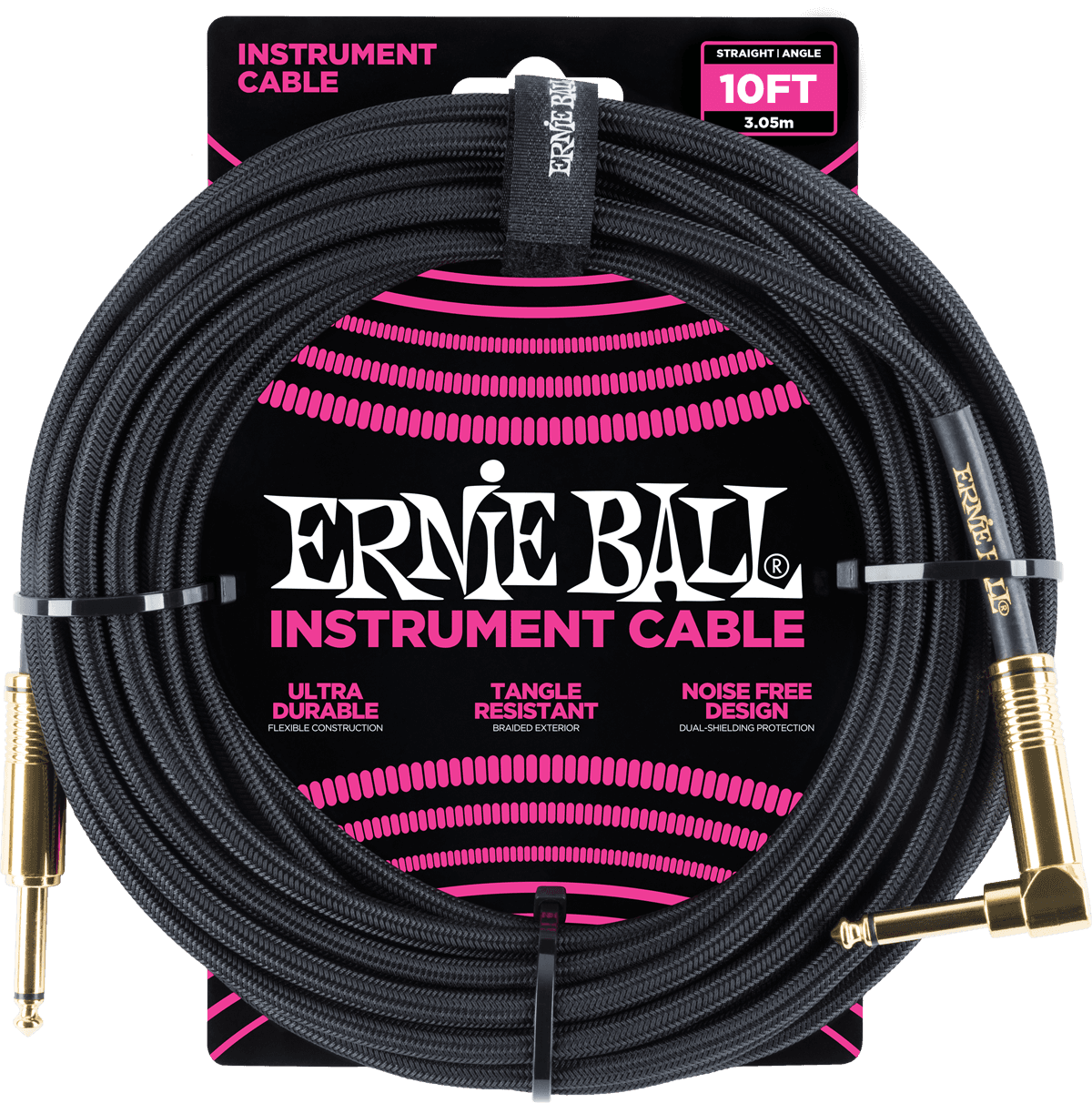 Câble Jack / Jack Coudé tressé Ernie Ball 3m Noir