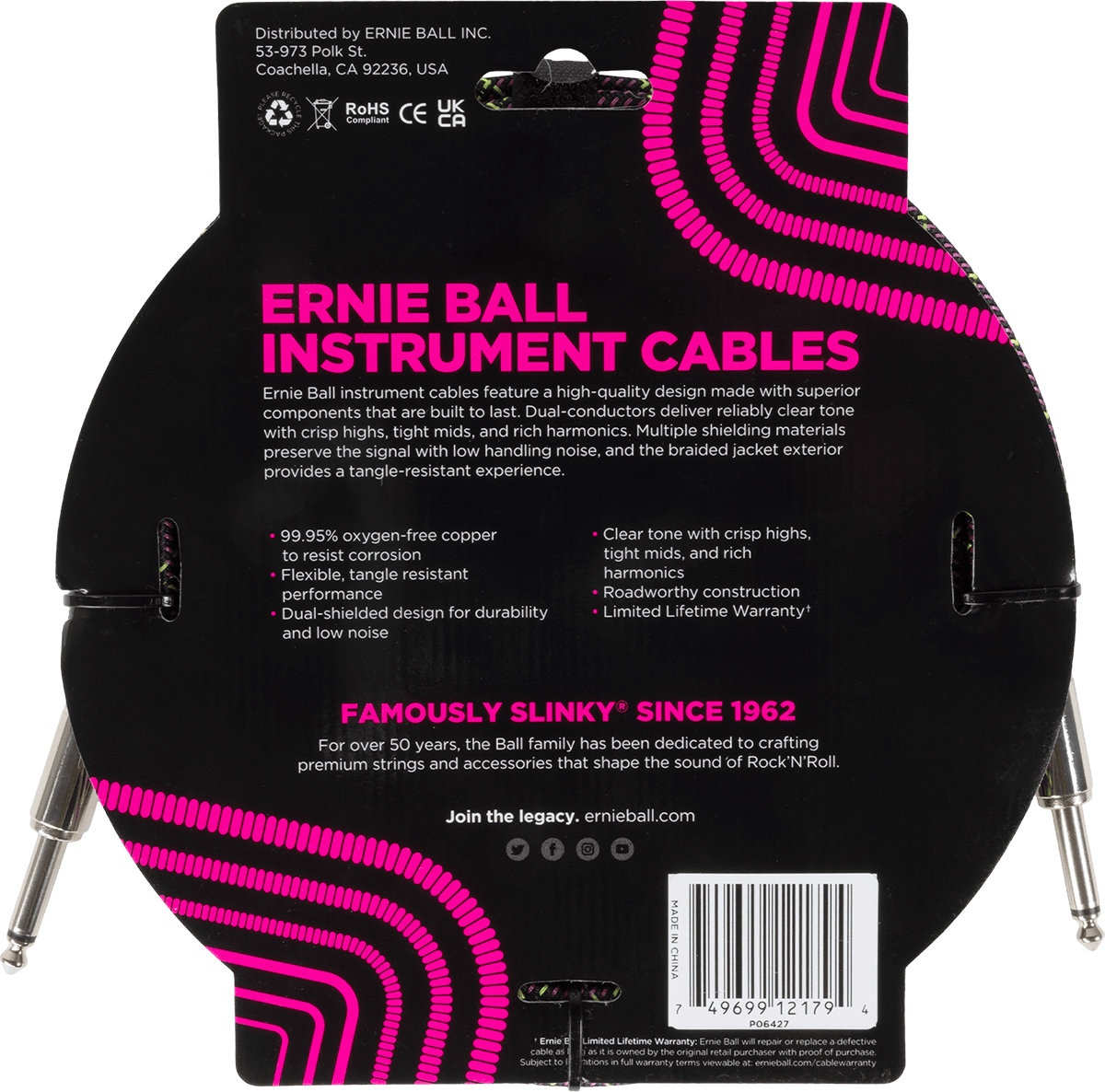 Câble Ernie Ball tressé Jack / Jack 3m Purple Python