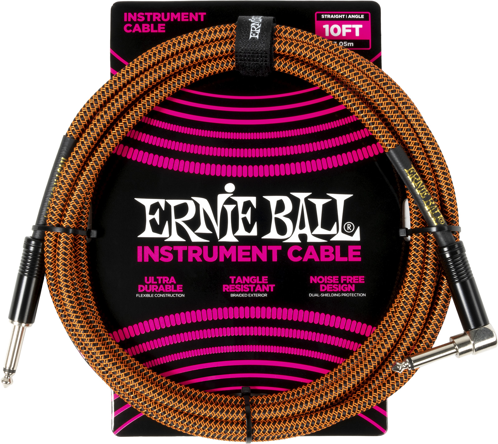Câble tressé Ernie Ball Jack / Jack Coudé 3m orange et noir