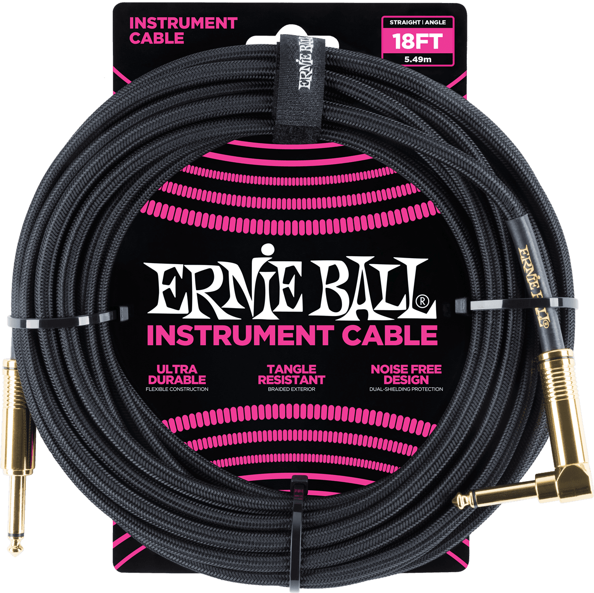 Câble tressé Ernie Ball Jack / Jack Coudé 5,5m Noir