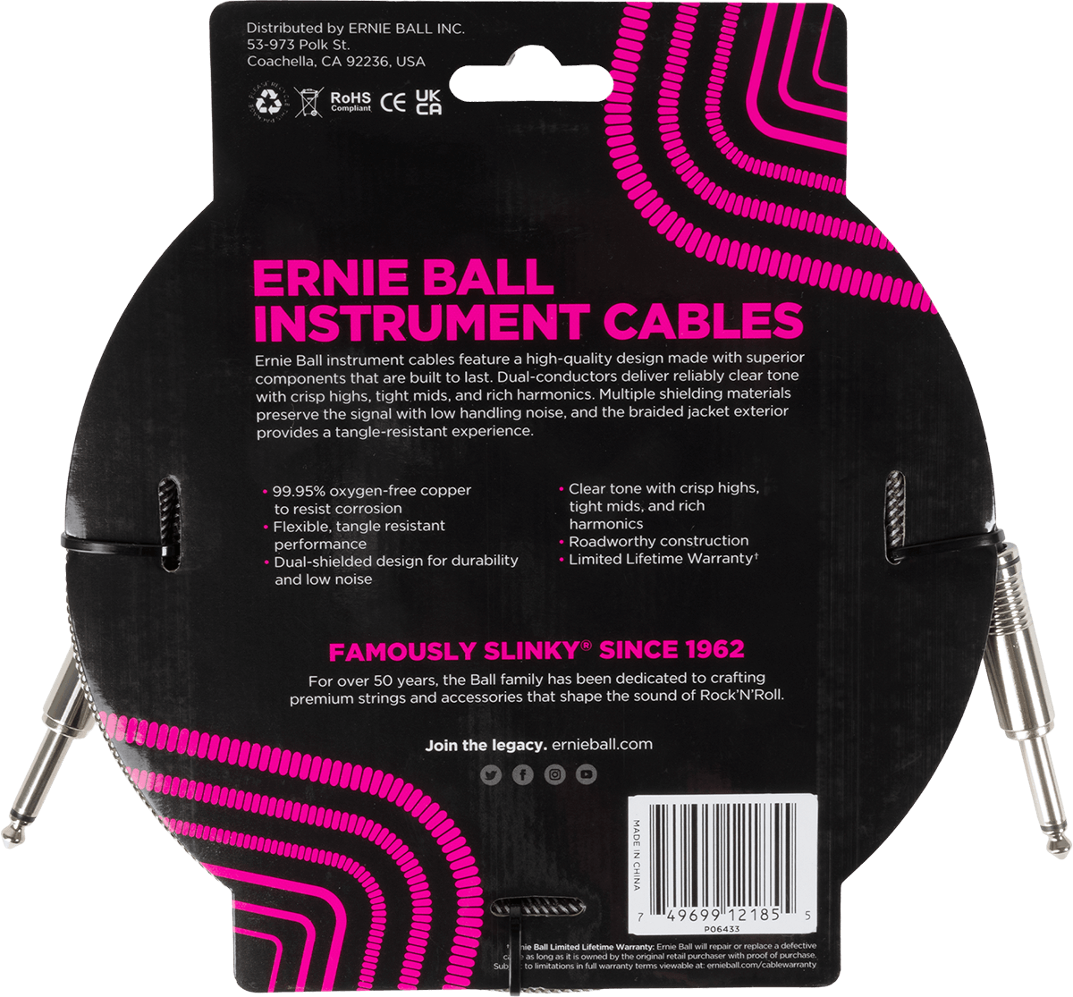 ERNIE BALL 6433 Câble Jack / jack 5,5m Silver Fox Gris