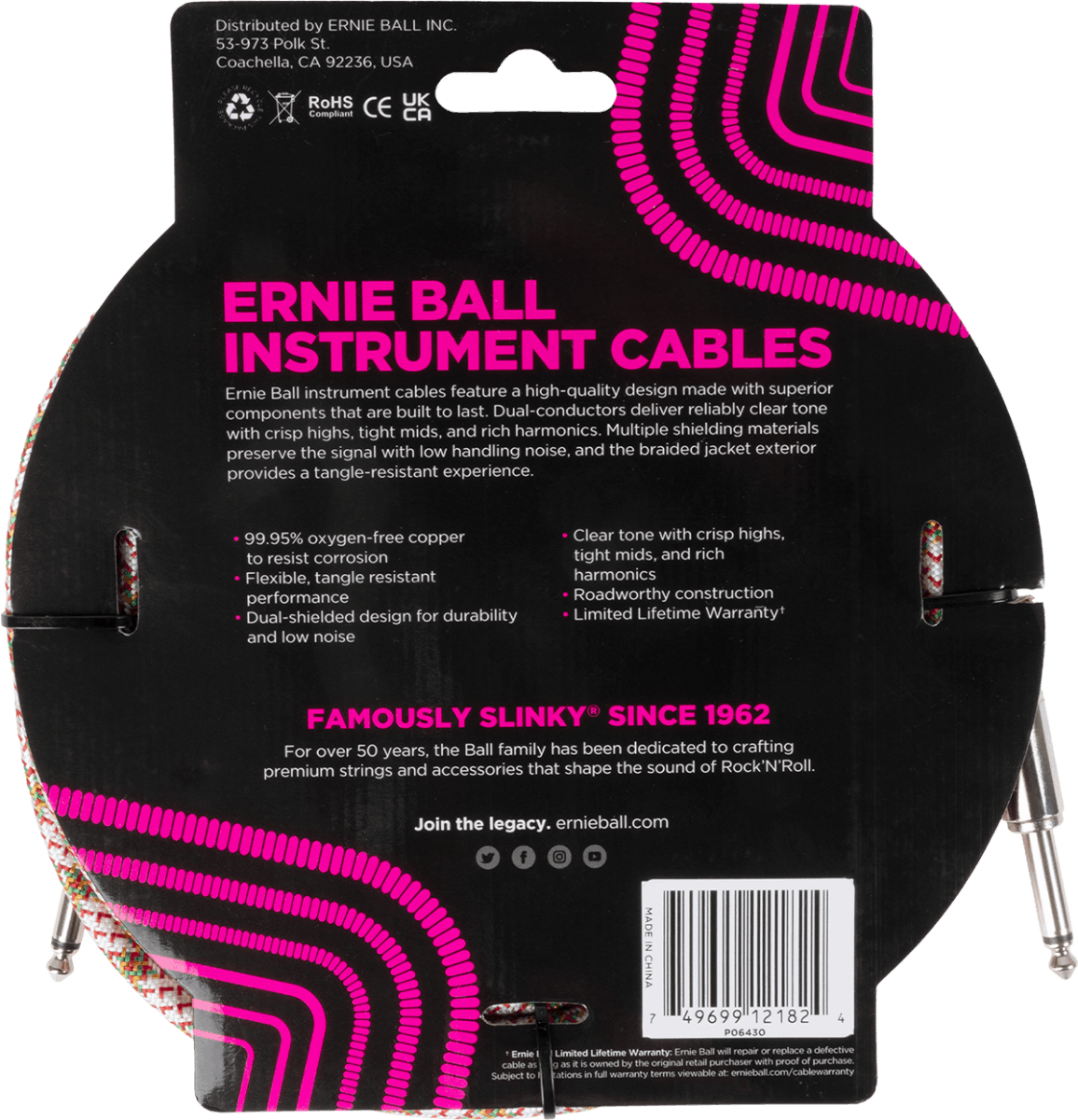 ERNIE BALL 6430 Câble Jack / jack 5,5m Emerald Argyle