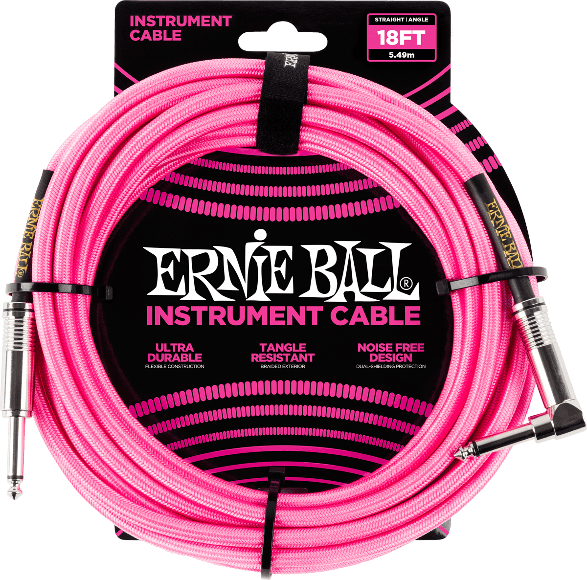 ERNIE BALL 6083 Câble Jack / jack coudé 5,5m rose fluo