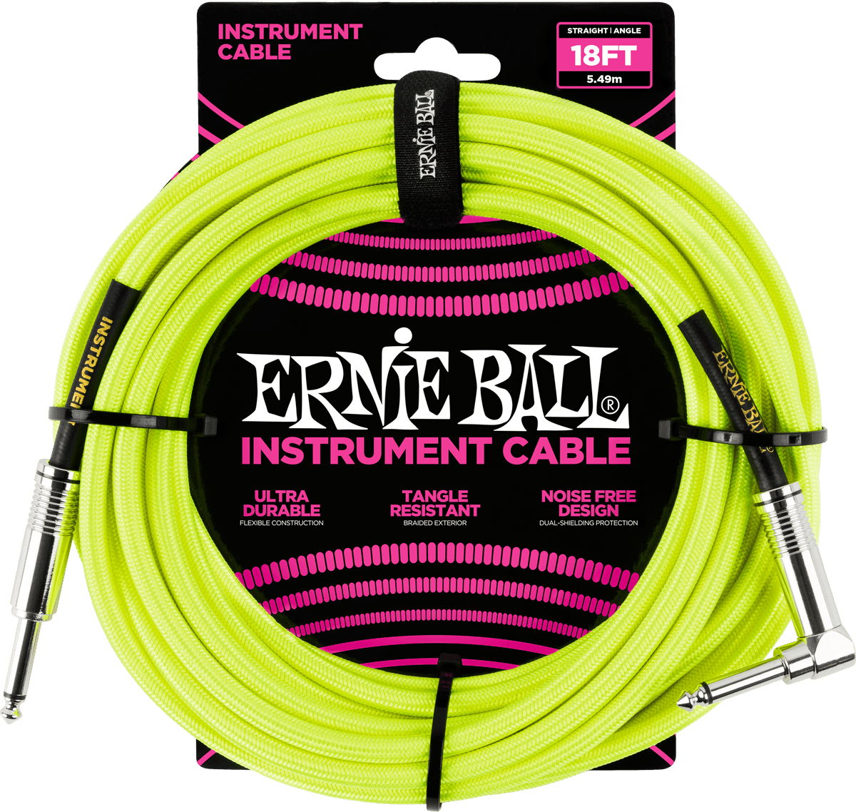 ERNIE BALL 6085 Câble Jack / jack coudé 5,5m jaune fluo