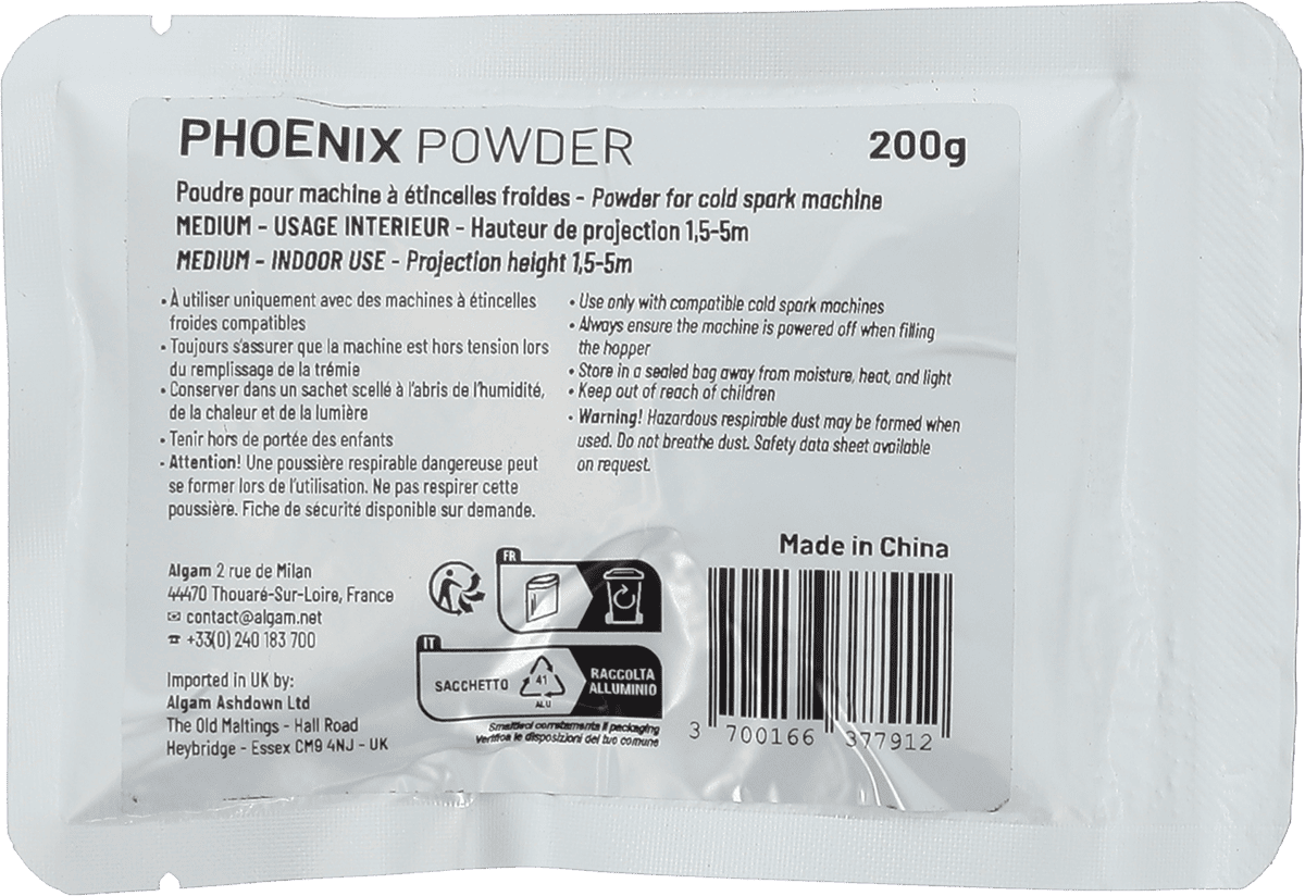 ALGAM LIGHTING PHOENIX POWDER Poudre pour machine à étincelles froides