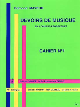 Cahiers de devoirs de musique - N° 1  Ed Combre - A.Mayeur