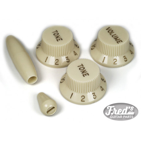 LOT BOUTONS (OLD WHITE) SET FOR STRAT(1V+2T+SWITCH+TIP)