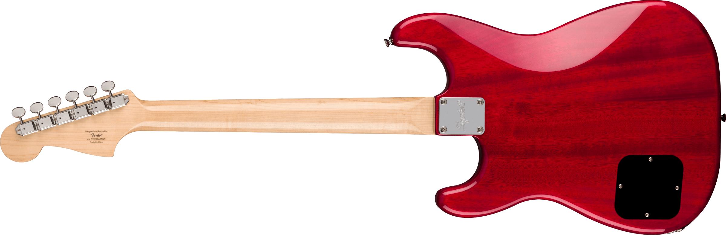 SQUIER Paranormal Strat-O-Sonic, Laurel Fingerboard, Black Pickguard, Crimson Red Transparent