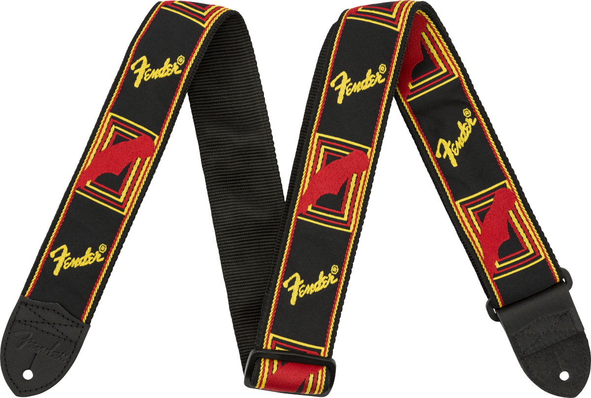 Sangle Fender Fender 2 Monogrammed Strap, Black/Yellow/Red