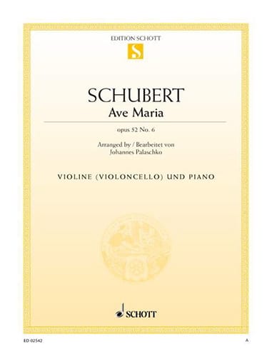 SCHUBERT Ave Maria op. 52 n° 6 - Partition - Violon (ou violoncelle) piano