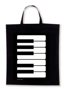 Sac-partition en tissu coton de couleur dim. 38 x 40 cm, anses courtes - Touches de piano sur fond noir