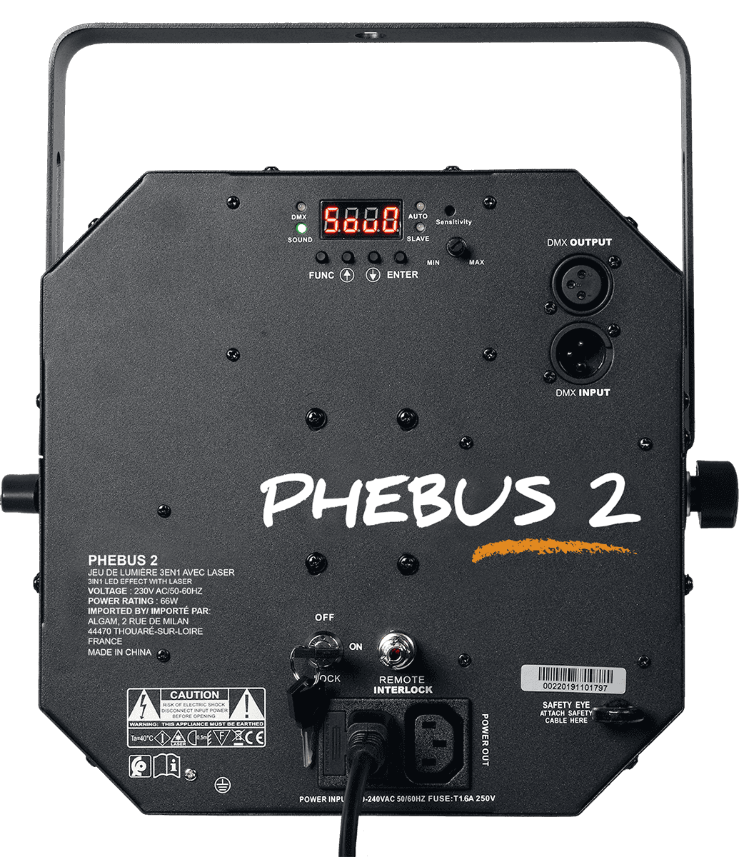 ALGAM LIGHTING - PHEBUS2 Combo 3-en-1 derby, stroboscope ou wash, laser