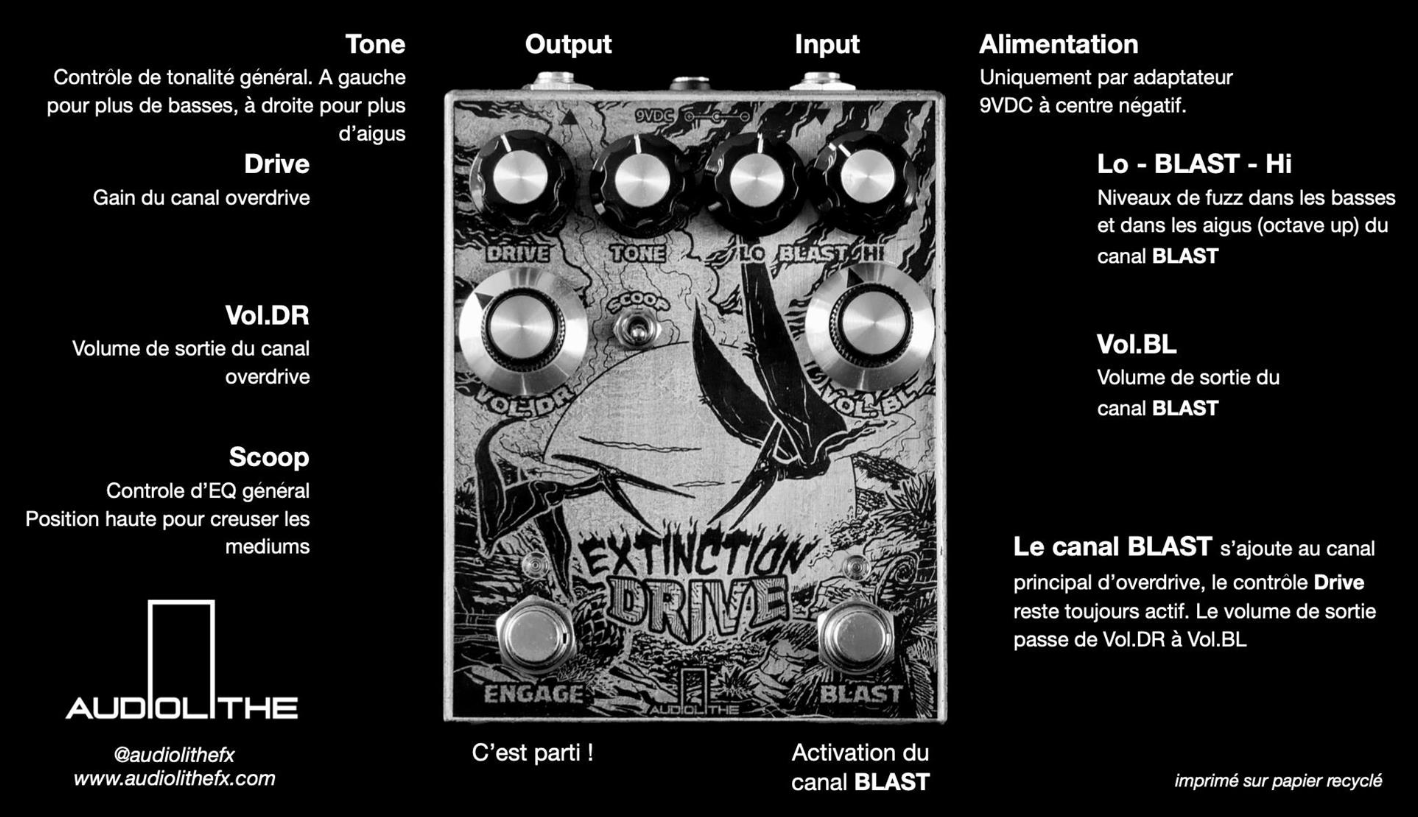 Audiolithe Extinction Drive - Overdrive avec boost, fuzz et octave-up