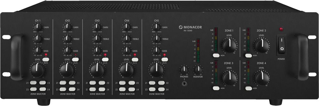 Monacor - Ampli PA 4 X 120 W - 100 V/4-8 OHMS - MIXEUR - 4 ZONES