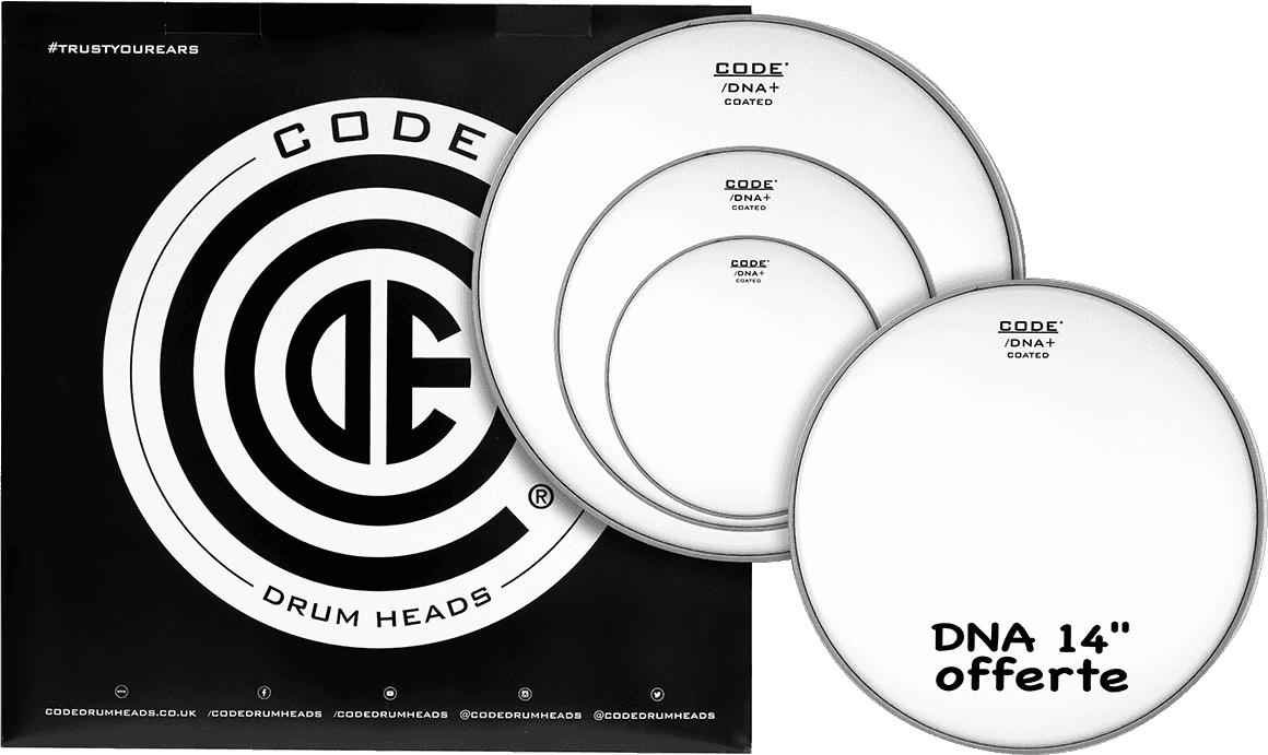 Peaux CODE DRUMHEADS TPDNACTDR Tom Pack - Sablée Rock 10 12 16 + 14 DNA offerte