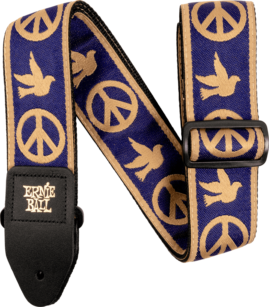 Sangle ERNIE BALL - 4699 Peace Love Dove Bleu Marine et Beige