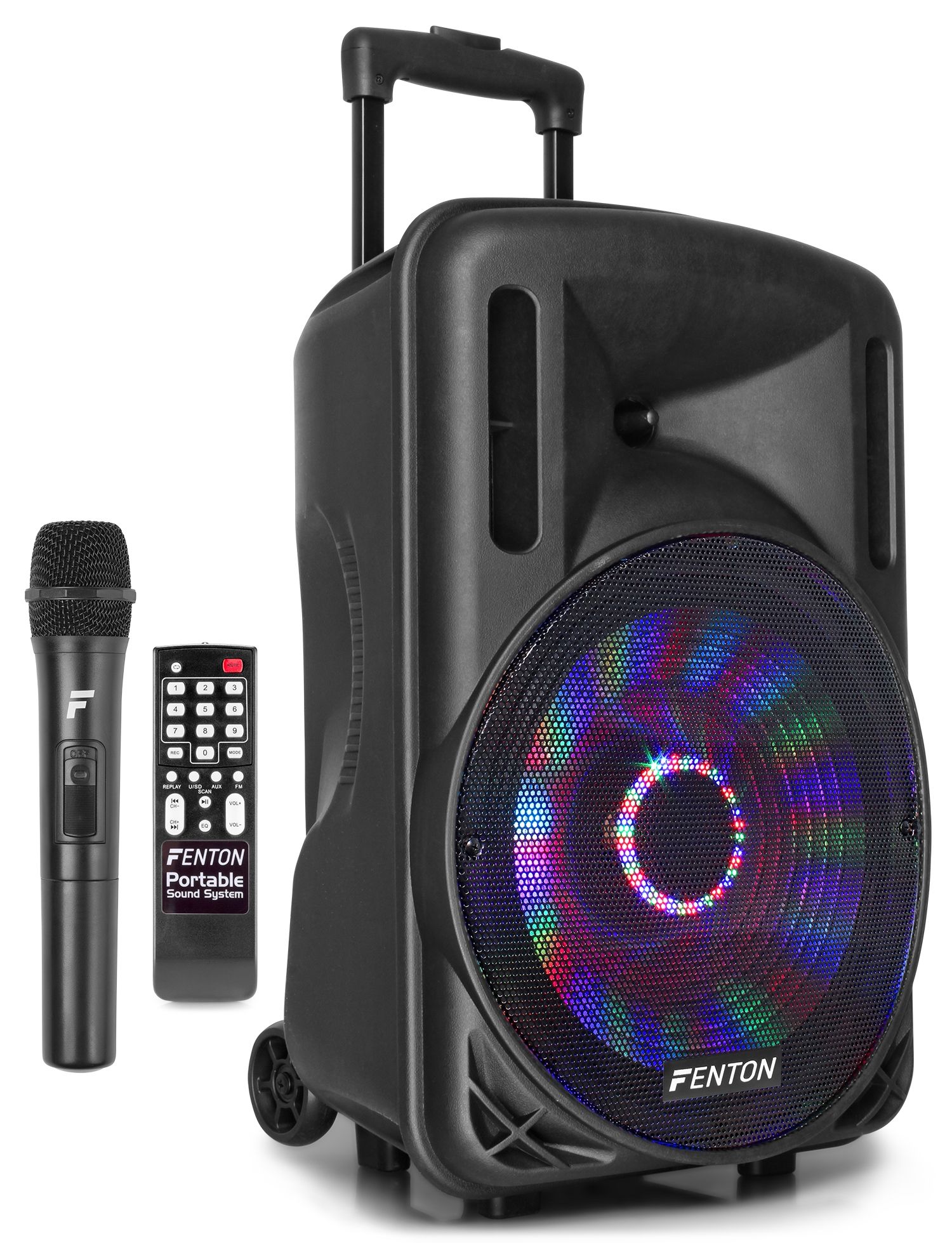 Fenton - SONO PORTABLE SUR BATTERIE, 12 SD/USB/MP3/BT, 1 MICRO MAIN UHF, EFFET À LED - FT12LED