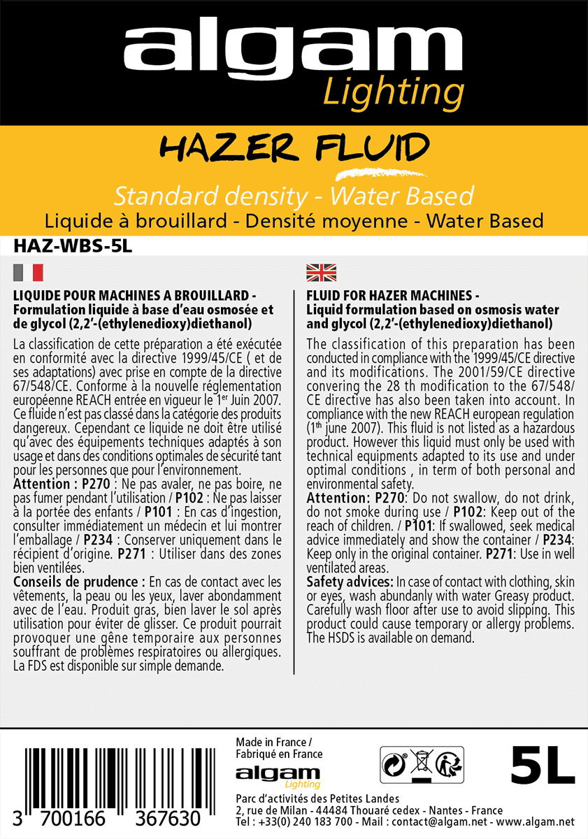 LIQUIDE BROUILLARD MOYENNE DENSITE HAZ-WBS-5L - ALGAM LIGHTING