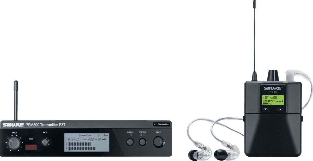 SHURE - P3TERA215CL-K3E Système In-ear complet - Avec intras SE215CL - Bande K3E