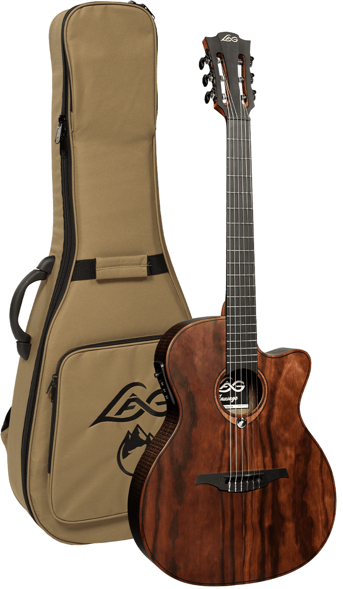 Guitare Lâg - SAUVAGE-N-ASCE Folk Nylon Auditorium Slim Pan-Coupé Électro