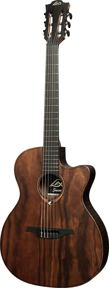 Guitare Lâg - SAUVAGE-N-ASCE Folk Nylon Auditorium Slim Pan-Coupé Électro