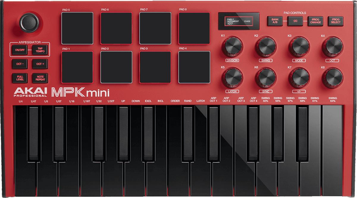 AKAI PROFESSIONAL - MPK MINI 3 RED - USB 25 mini notes 8 pads écran OLED Red Edition