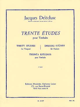 PARTITIONS DELECLUSE TRENTE ETUDES POUR TIMBALES vol 1