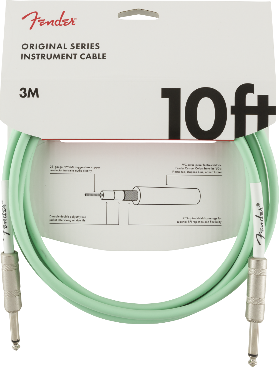 Câble instrument Fender Original Serie Surf Green 3m