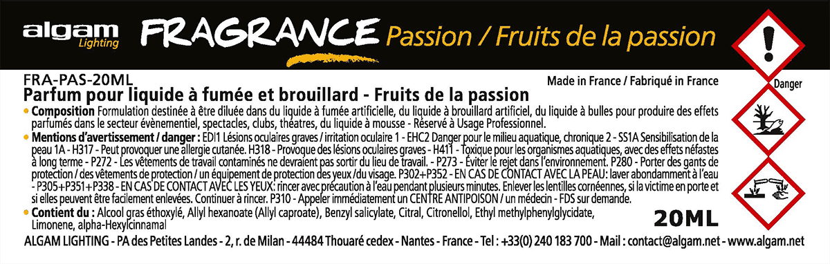 Algam Lighting - FRA-PAS-20ML Pour liquide à fumée et brouillard - Fruits de la passion - 20ml